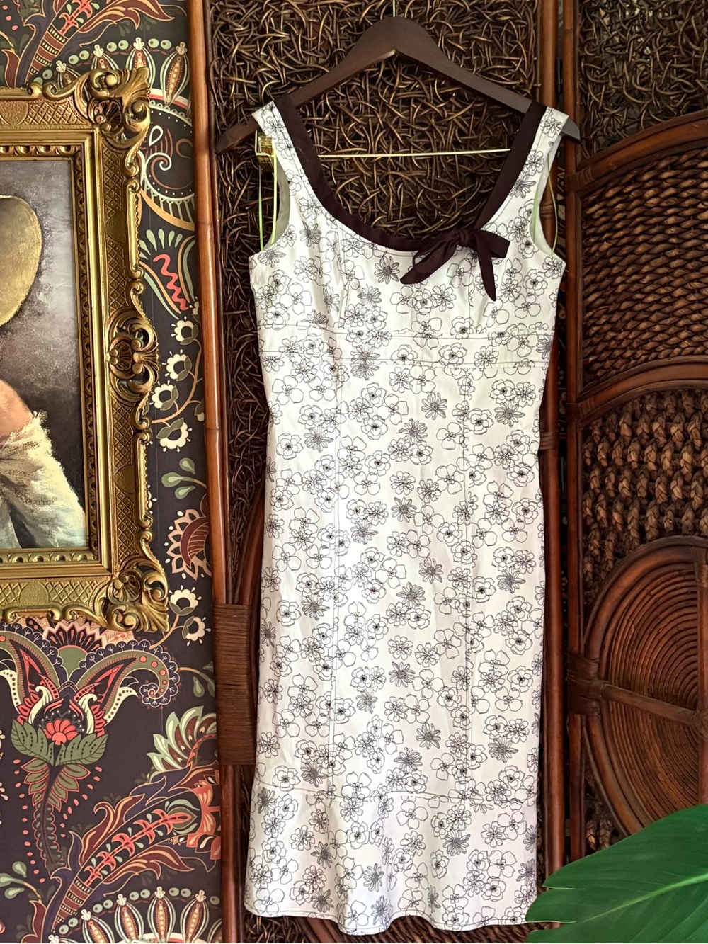 Citrine Floral Mini Dress Size 4 Black Ribbon Bow Cottagecore Coquette